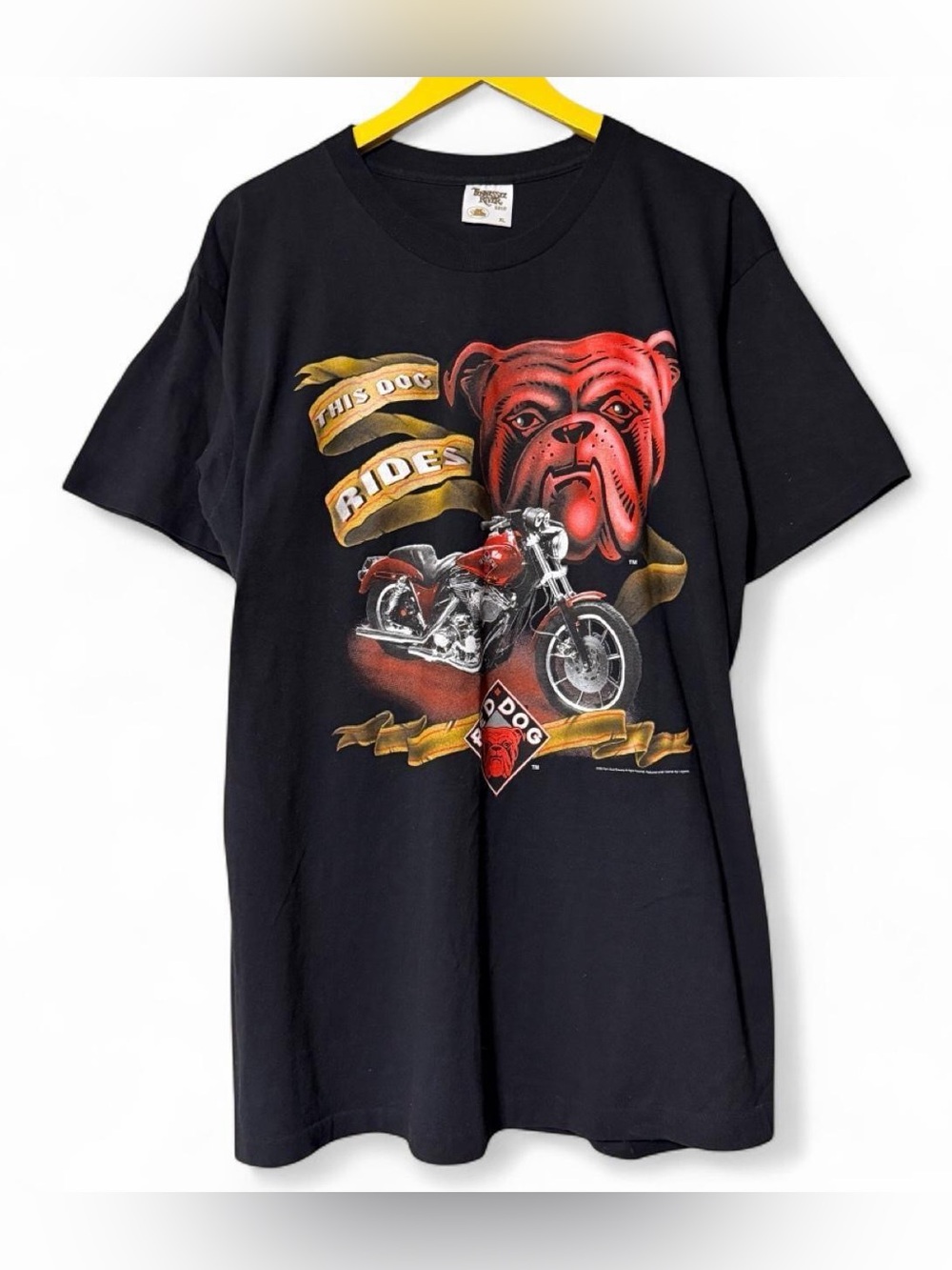 Vintage 90s Red Dog Tennessee River Gold black biker tee Size XL